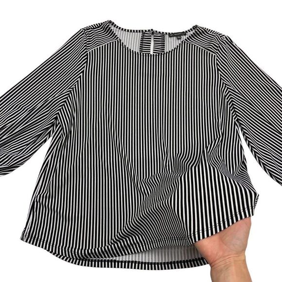 ADRIANNA Papell stripe pattern striped blouse long sleeves black & white size L - Picture 11 of 11